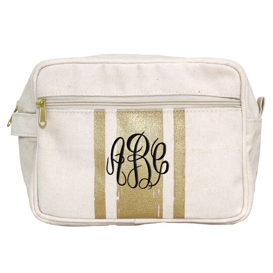 Personalized Canvas Lined Travel Bag With Gold Stripe